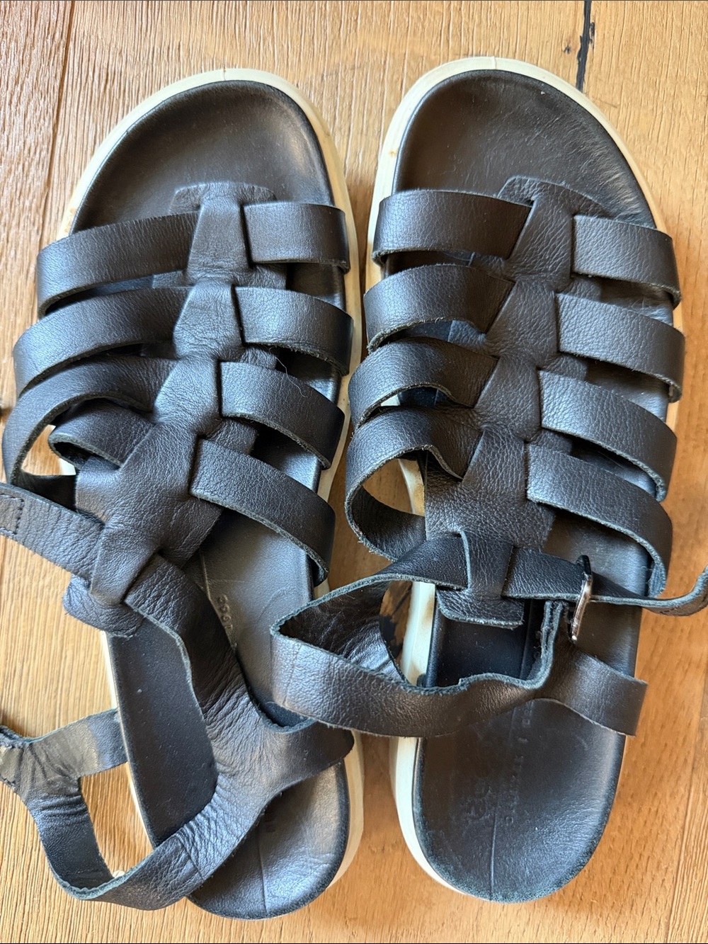 Ecco Black Woven Leather Sandals
